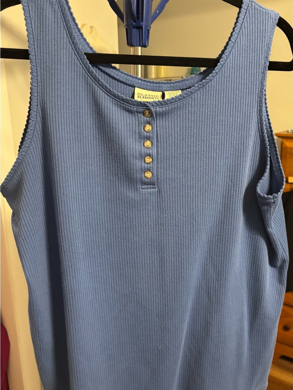 Classic Elements Ribbed Henley Tank Top in Dusty Blue